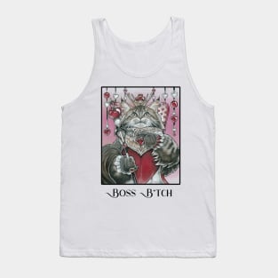 Queen of Hearts Cat - Boss B*tch - Black Outlined Version Tank Top